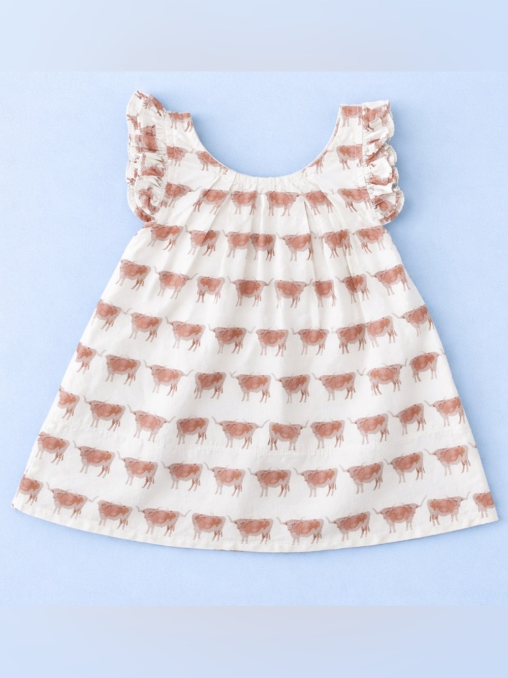 Brooke Wright Baby Girls Longhorn Cow Print Dress 6-12M Ruffle Sleeve Cotton